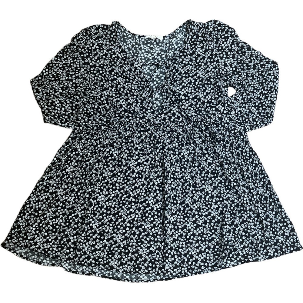 L.A. Hearts Black White Daisy Floral Double Tie Tunic Top Size Small